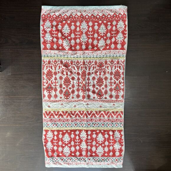 SET OF 2 WORLD MARKET MIRIAM IKAT 100% COTTON BATH TOWELS BOHO CORAL AQUA RED - Picture 9 of 10